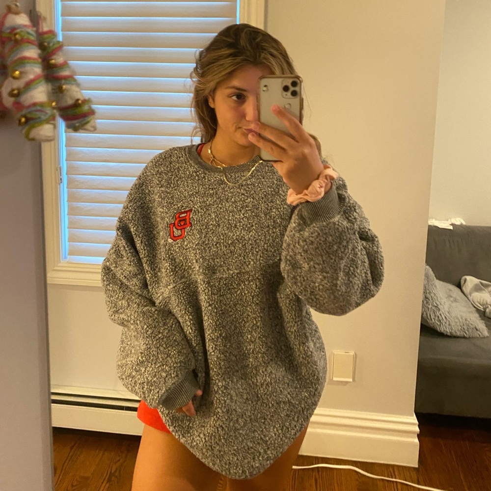 Fuzzy Boston university oversized crew neck
